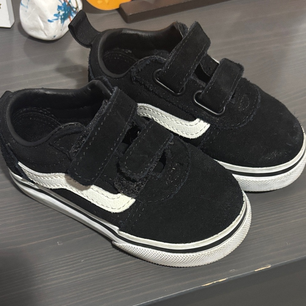 Vans Kids Black and White Velcro Sneakers